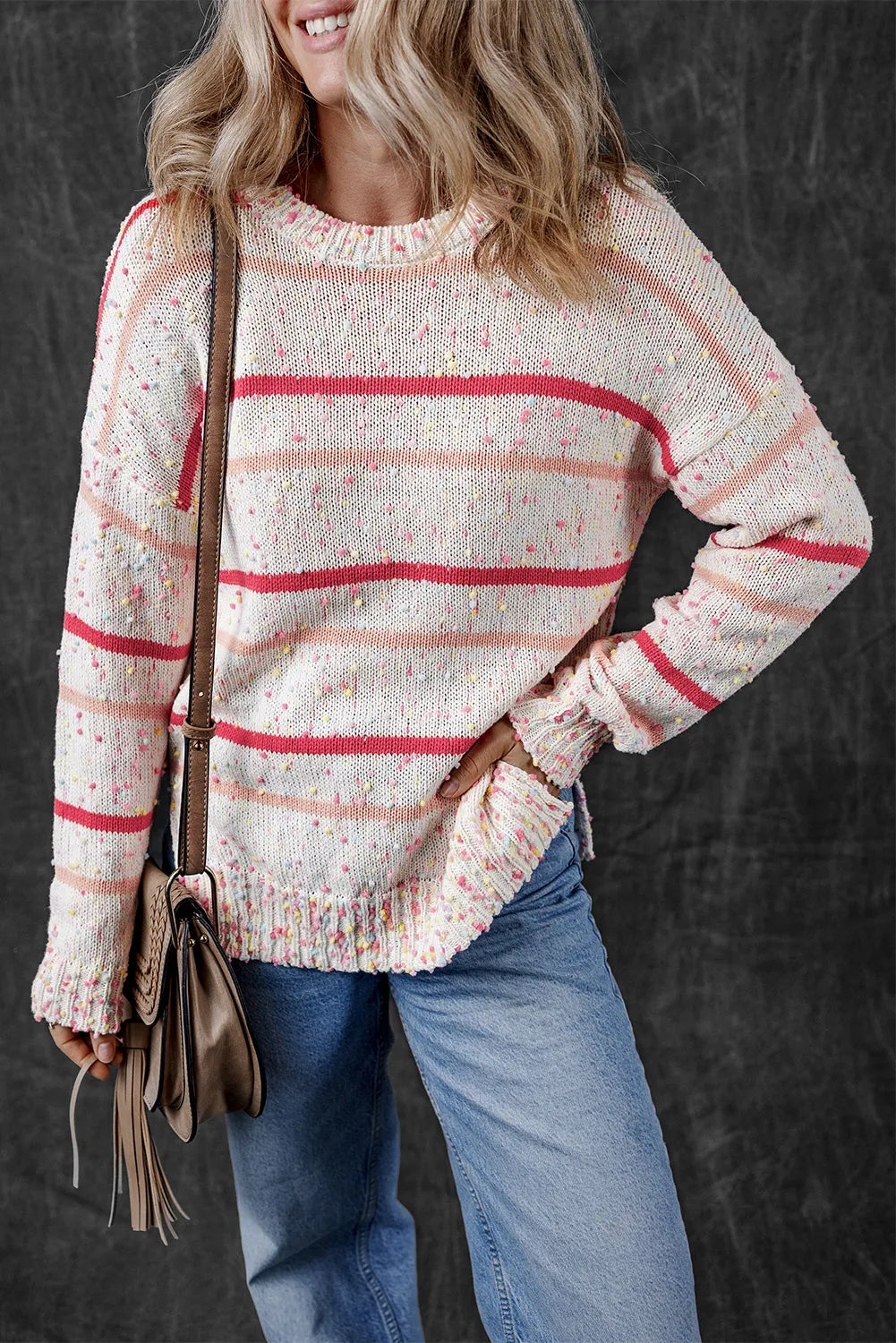 Pink Striped Confetti Knit Sweater - Chic Meadow Boutique 