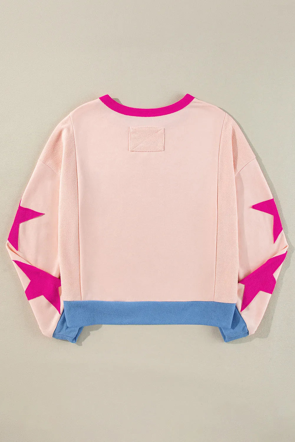 Light Pink Star Patchwork Exposed Seam Oversized Sweatshirt - Chic Meadow Boutique 