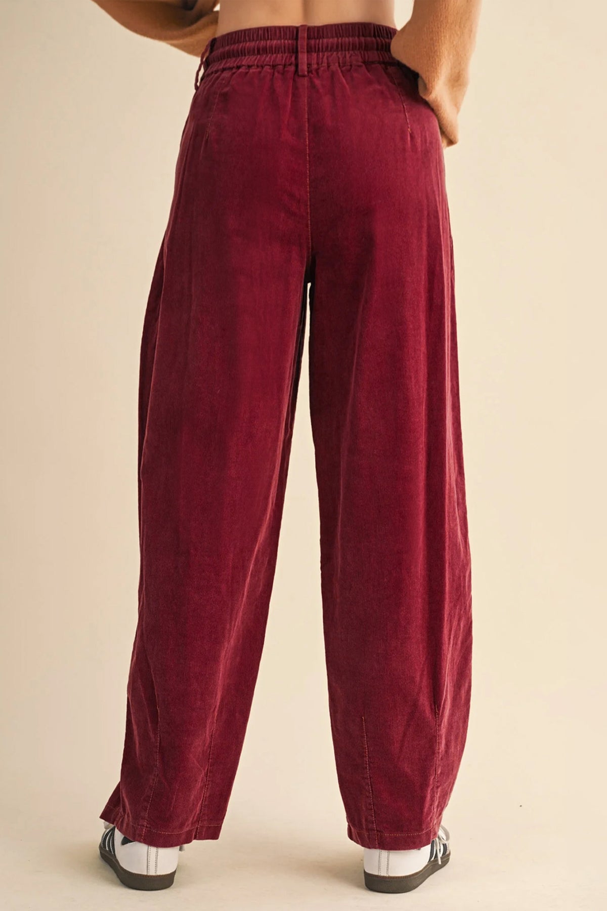 Racing Red Elastic Waist Drawstring Corduroy Casual Pants