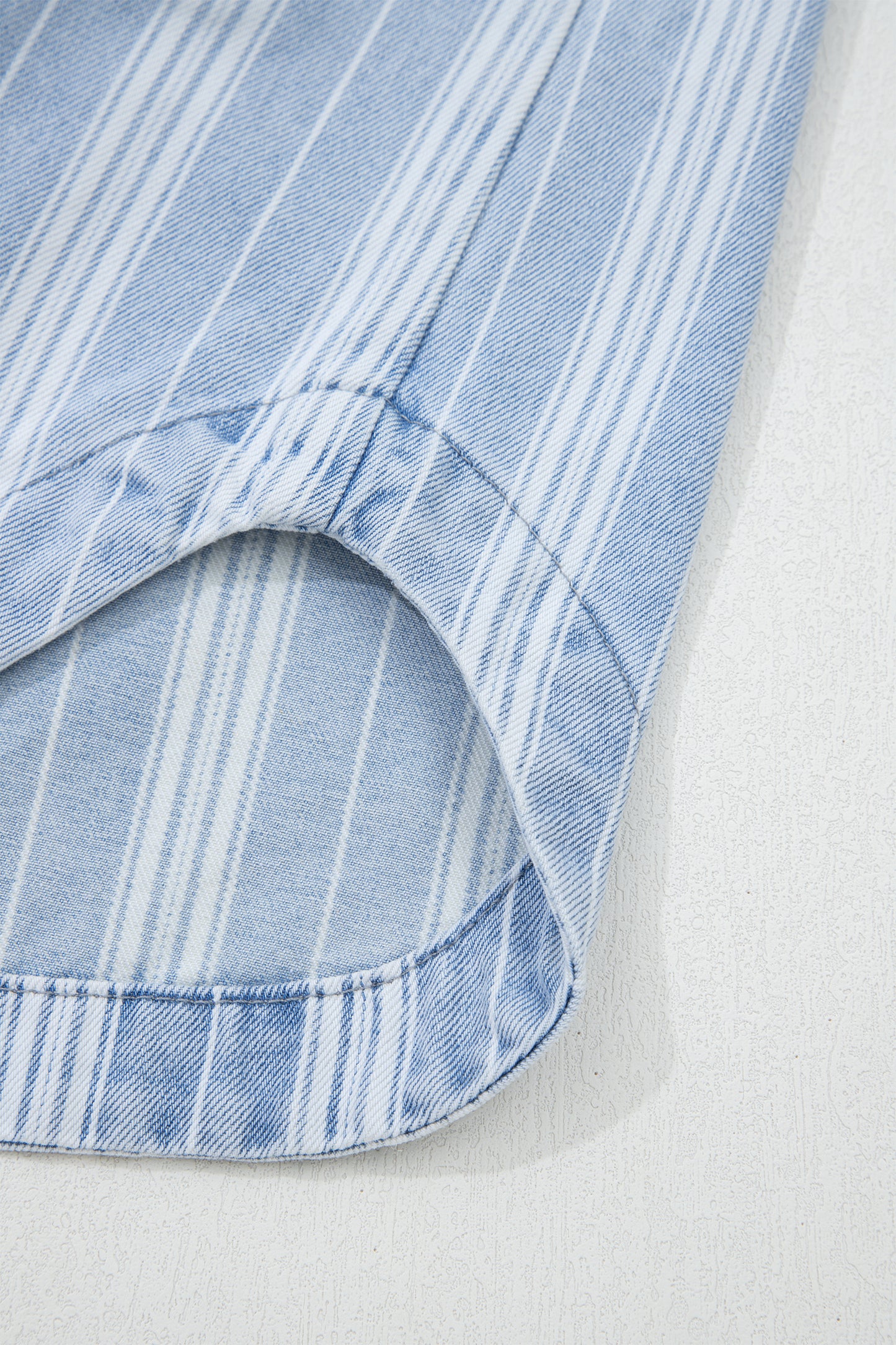 Sky Blue Stripe Boyfriend Chest Pocket Classic Denim Shacket