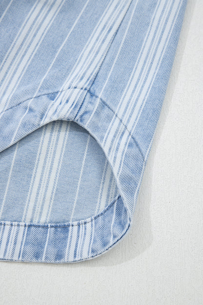 Sky Blue Stripe Boyfriend Chest Pocket Classic Denim Shacket
