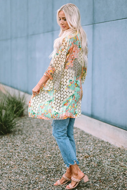 Multicolor Floral Open Sheer Shimmer Kimono - Chic Meadow Boutique 