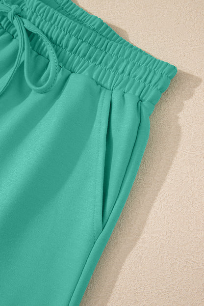 Sea Green Solid Loose V Neck Half Sleeve Tee and Shorts