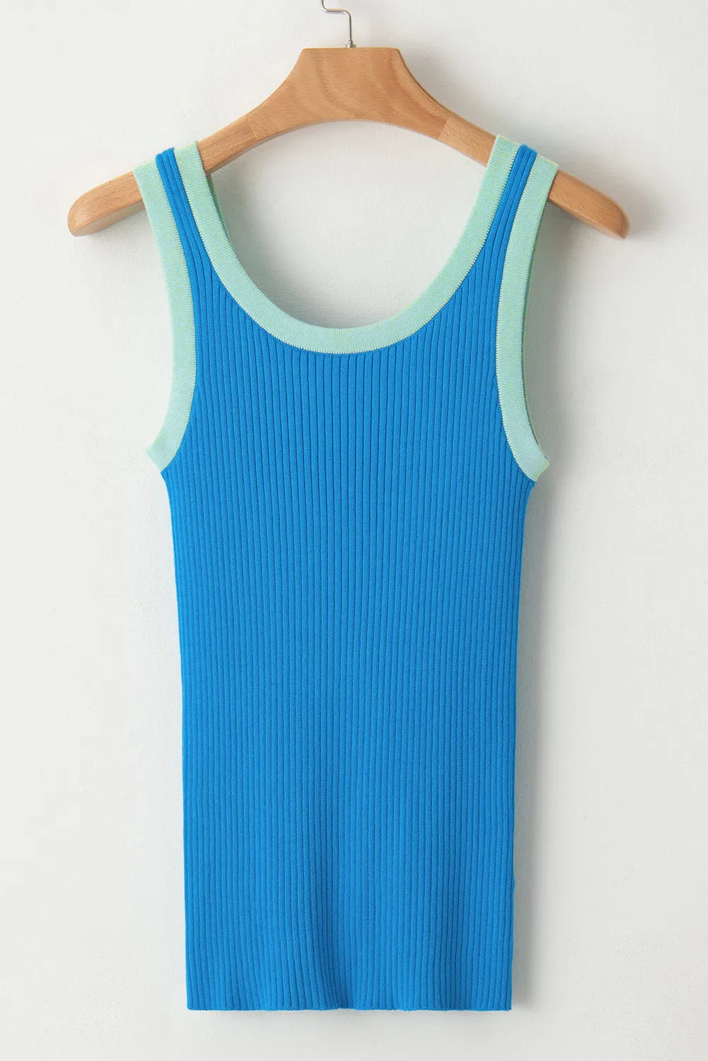 Blue Colorblock Edge Ribbed Knit U Neck Tank Top - Chic Meadow Boutique 