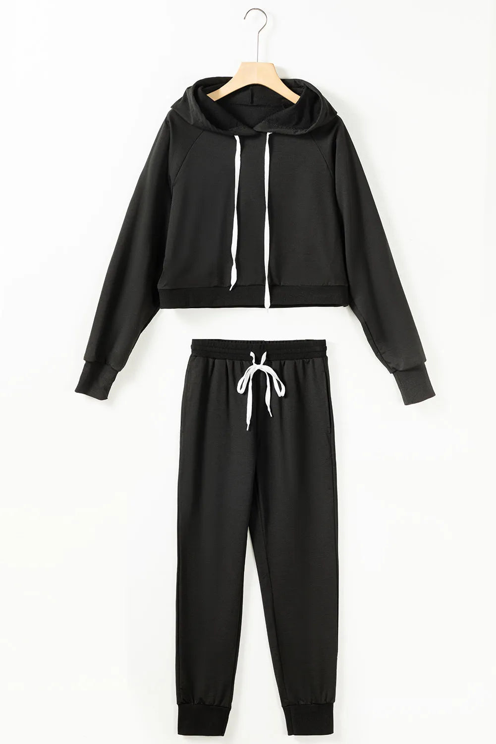 Black Drawstring Hoodie and High Waist Pants Lounge Set - Chic Meadow Boutique 