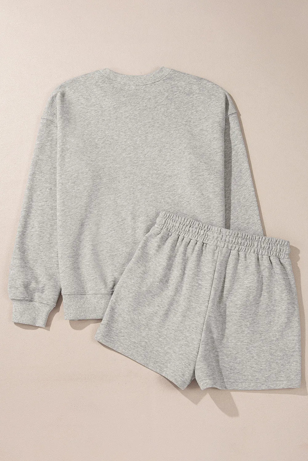 Light Grey Solid Pullover Sweatshirt and Shorts 2 Piece Set - Chic Meadow Boutique 