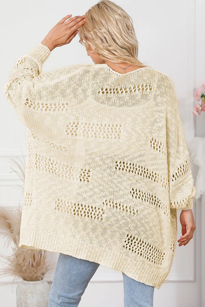 Apricot Casual Hollowed Knit Dolman Sleeve Cardigan - Chic Meadow Boutique 