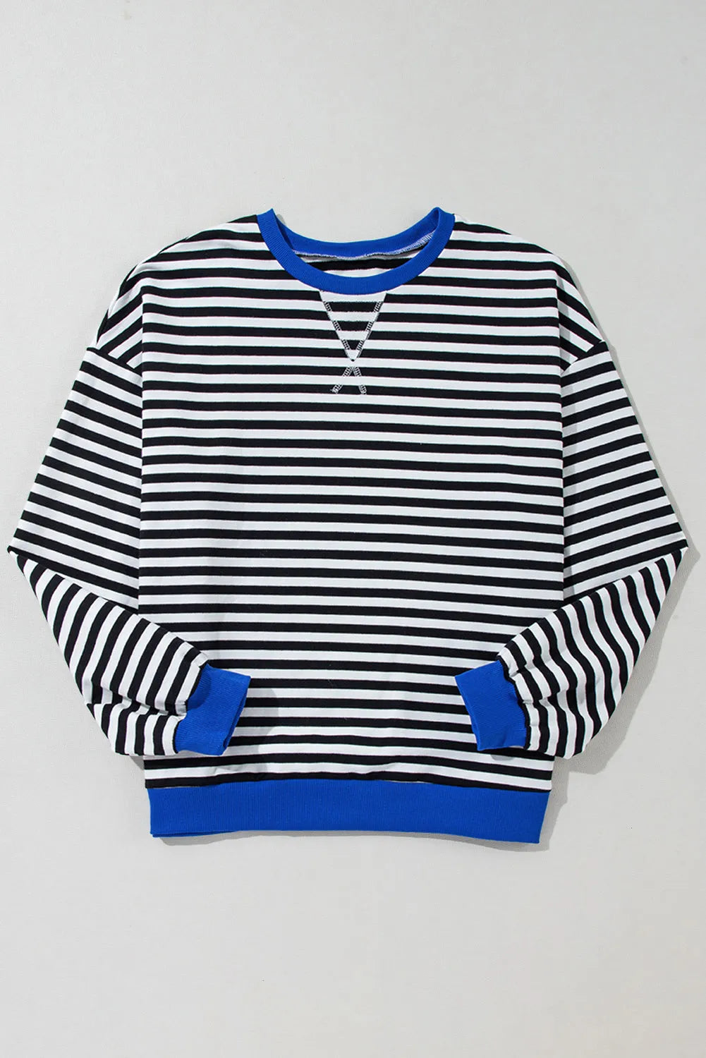 Black Stripe Oversized Contrast Trim Pullover Sweatshirt - Chic Meadow Boutique 