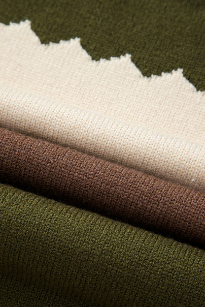 Brown Colorblock Crew Neck Drop Shoulder Sweater