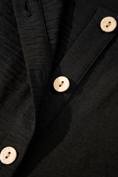 Black Buttoned Vest Drawstring Wide Leg Pants 2pcs Set