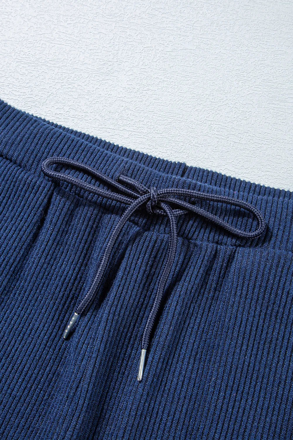 Navy Blue Ribbed Knit Cropped Hoodie and Drawstring Joggers Set - Chic Meadow Boutique 