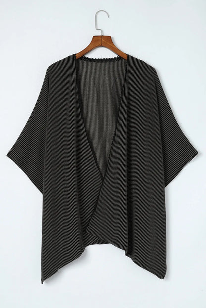 Black Lace Trim Ribbed Oversize Kimono - Chic Meadow Boutique 