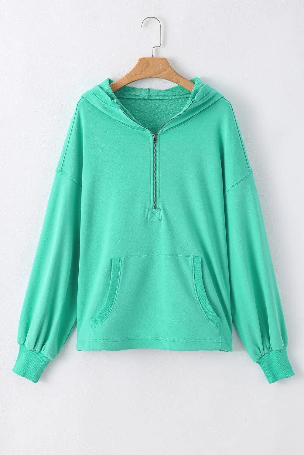 Tops/Sweatshirts & Hoodies Aruba Blue Solid Kangaroo Pocket Half Zipper Oversized Hoodie