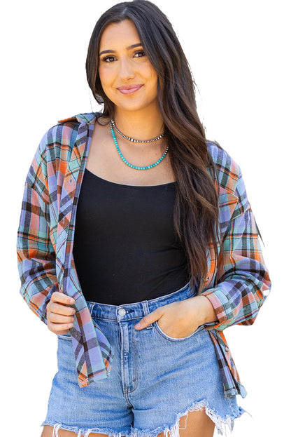 Orange Plaid Print Loose Vintage Shirt