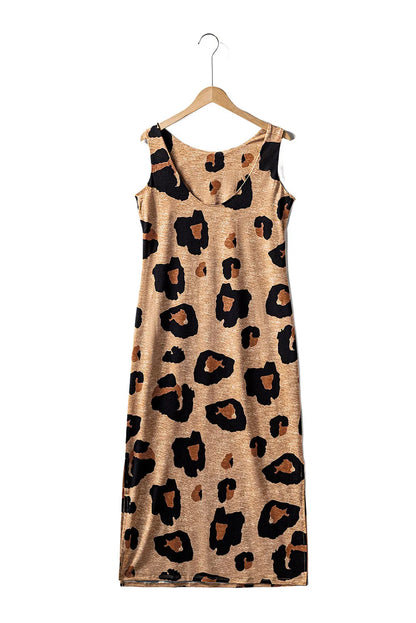 Leopard Split Open Back Sleeveless Maxi Dress - Chic Meadow Boutique 