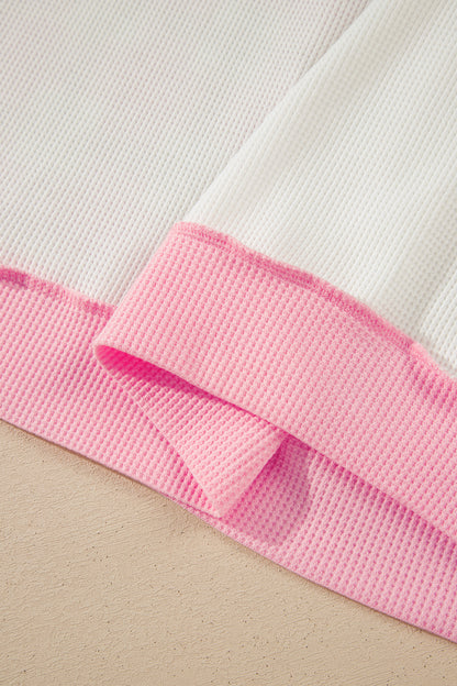Pink Colorblock Plaid Panel Long Sleeve Plus Size Blouse