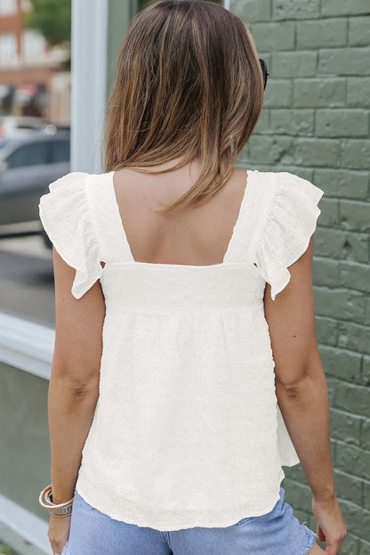 White Square Neck Textured Flowy Tank Top - Chic Meadow Boutique 