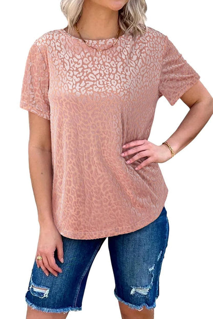 Tops/Tops & Tees Pink Burnout Velvet Leopard Print Short Sleeve Top