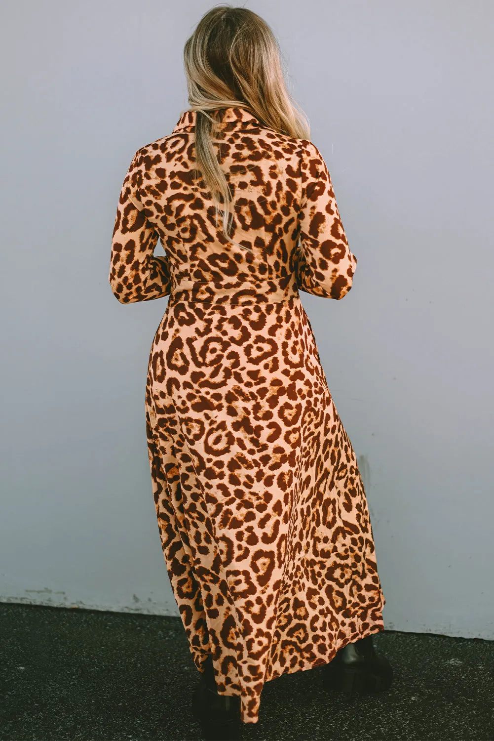 Leopard Button-Up Long Sleeve Maxi Dress - Chic Meadow Boutique 