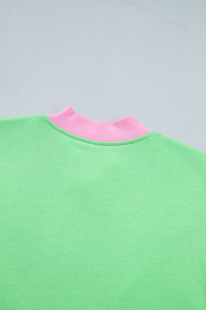 Green Color Block Accent Half Zip Top Athleisure Shorts Set
