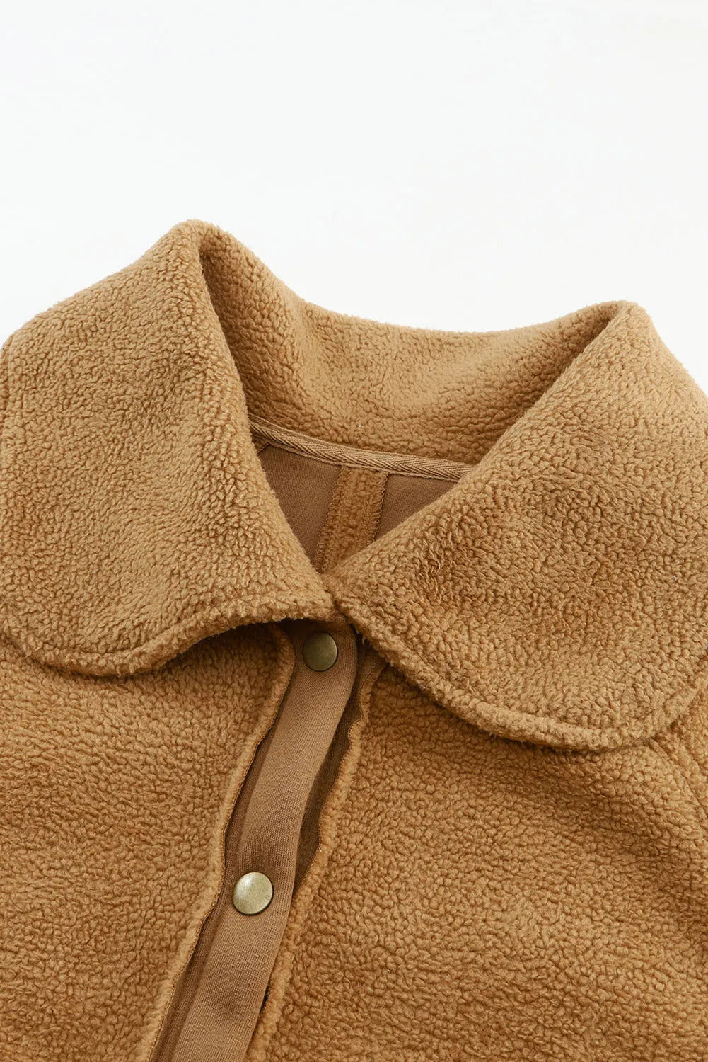 Brown Button Flap Pocket Spread Collar Fleece Jacket - Chic Meadow Boutique 