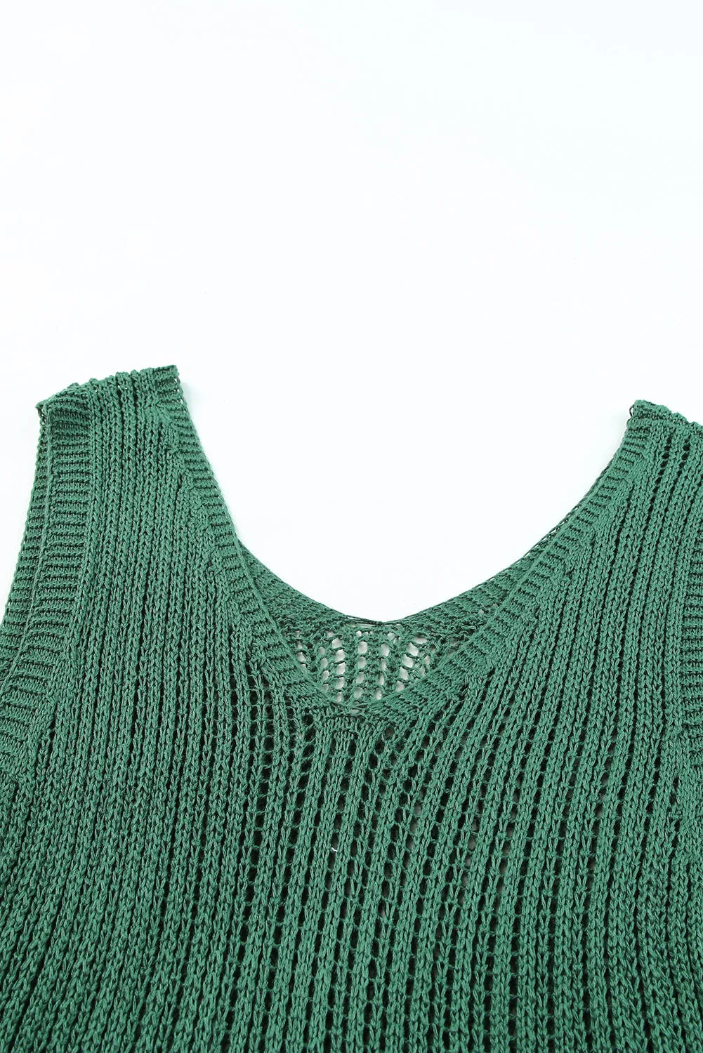 Green Hollowed Knit V Neck Tank Top - Chic Meadow Boutique 