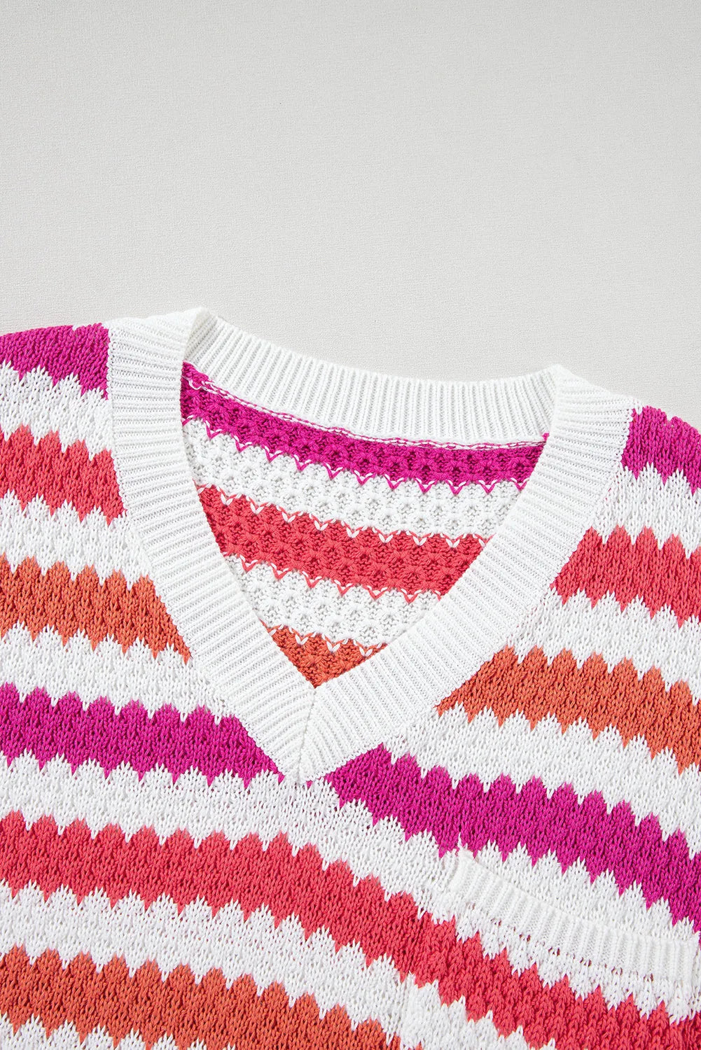 Pink Stripe V Neck Drop Shoulder Plus Size Sweater - Chic Meadow Boutique 