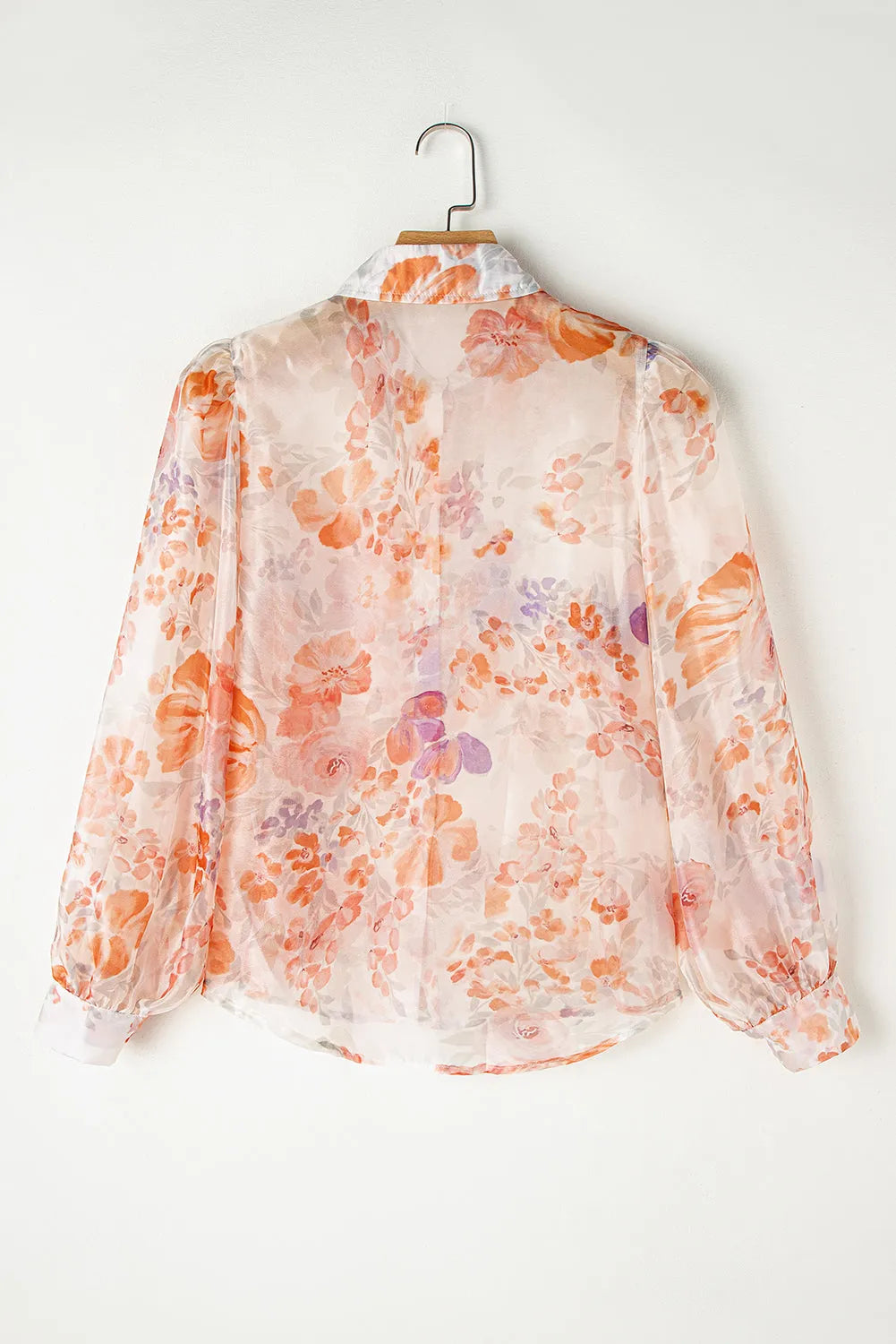 White Floral Print Collared Balloon Sleeve Loose Shirt - Chic Meadow Boutique 