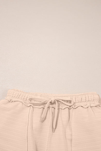 Apricot Textured V Neck T Shirt and Shorts Set