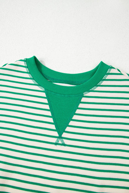 Bright Green Contrast Detail Striped Ruffle Short Sleeve Top