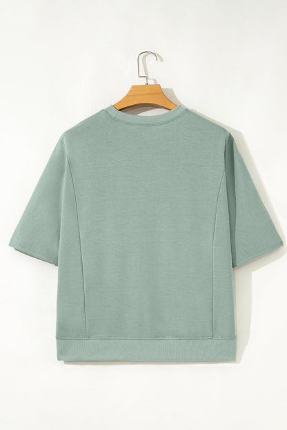 Clearly Aqua Floral Patched Half Sleeve Tunic Top