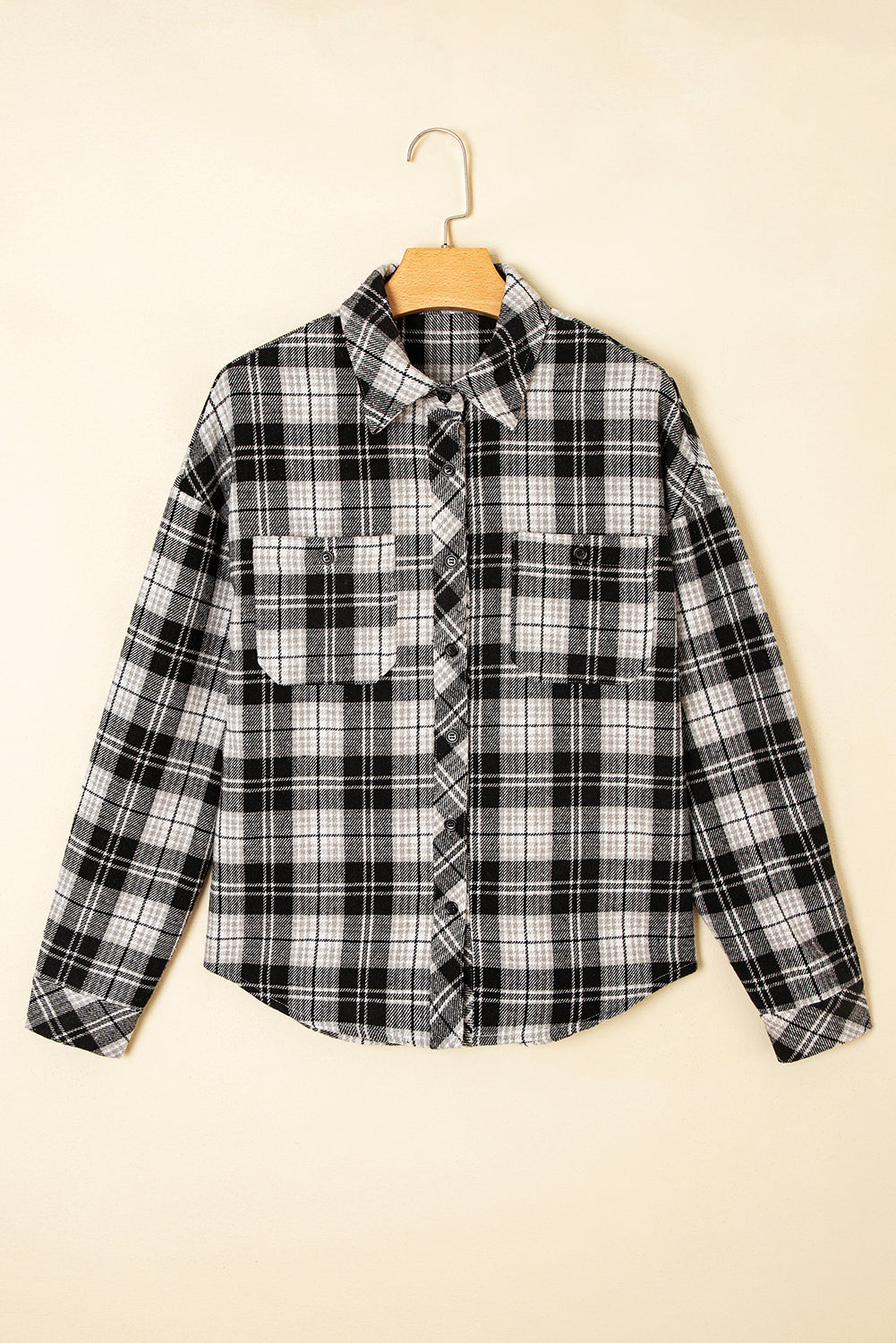 Black Plaid Print Chest Pockets Buttoned Shirt