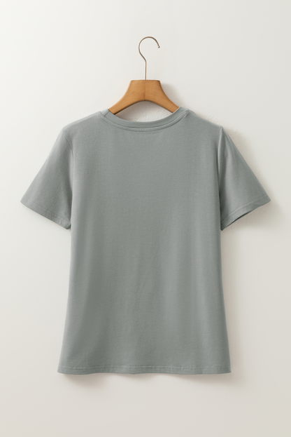 Medium Grey Solid Color Toothpick Stripe Round Neck T Shirt