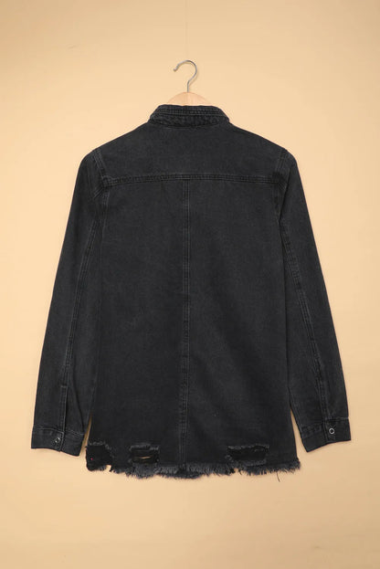 Black Ripped Denim Jacket - Chic Meadow Boutique 