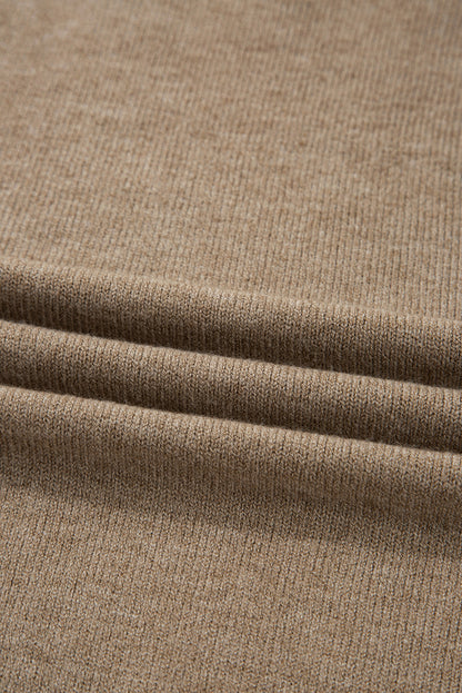 Camel Buttoned Bishop Sleeve Crew Neck Sweater