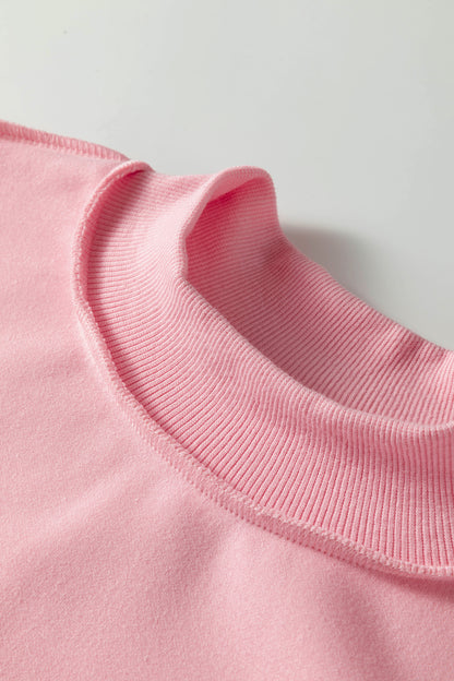 Light Pink Oversize Drop Shoulder Reversible Mock Neck Sweatshirt