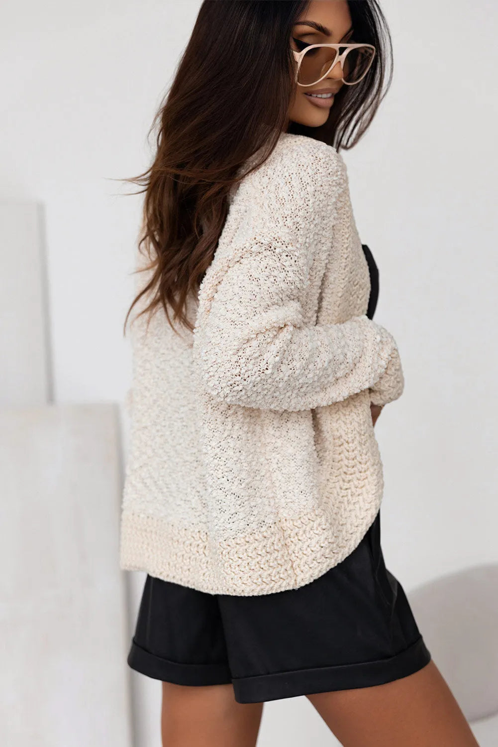 Apricot Popcorn Knit Open Front Cardigan - Chic Meadow Boutique 