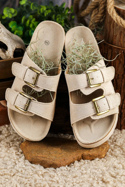 Beige Suede Buckle Decor Footbed Sandal Slippers - Chic Meadow Boutique 