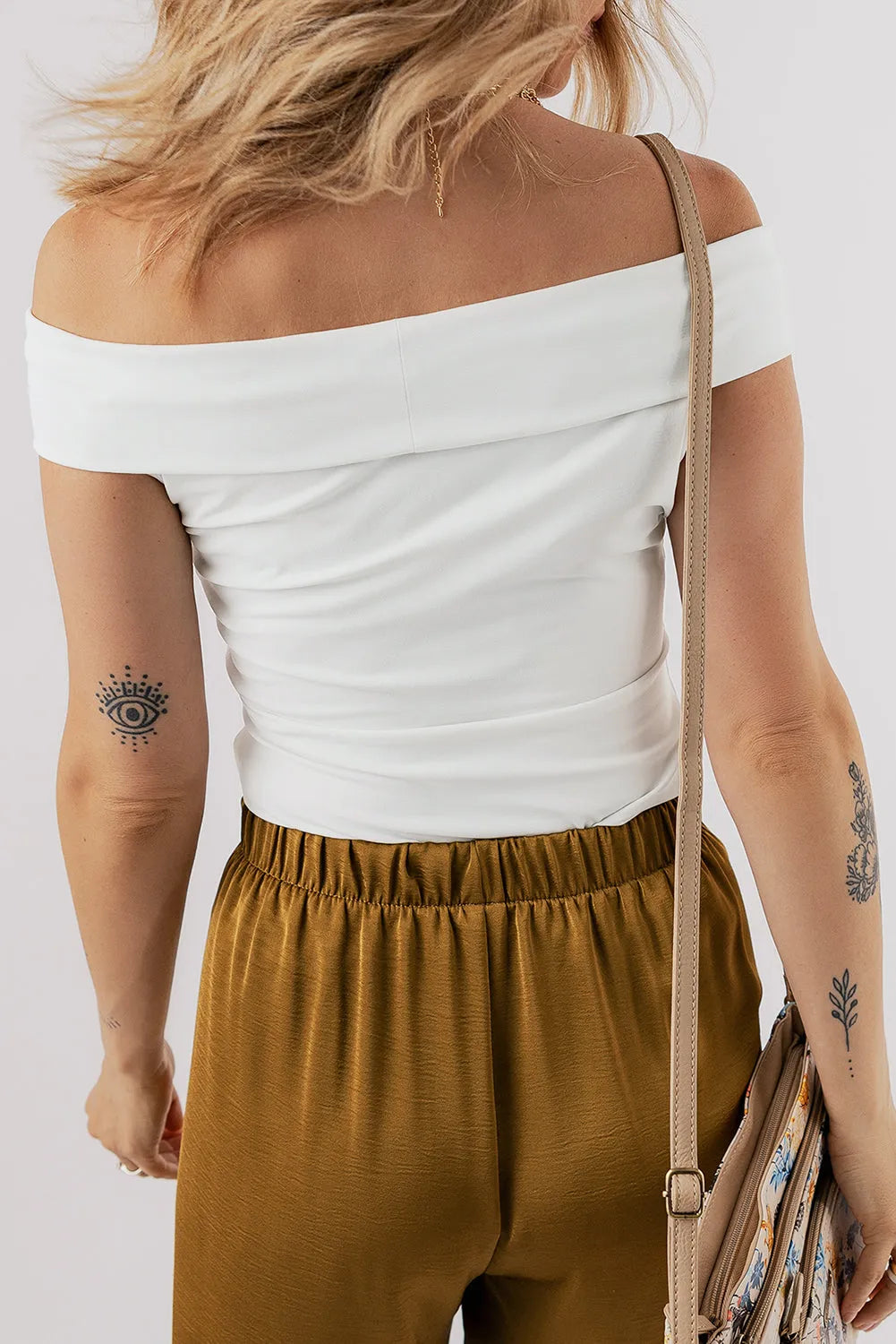 White Folded Off Shoulder Slim Top - Chic Meadow Boutique 