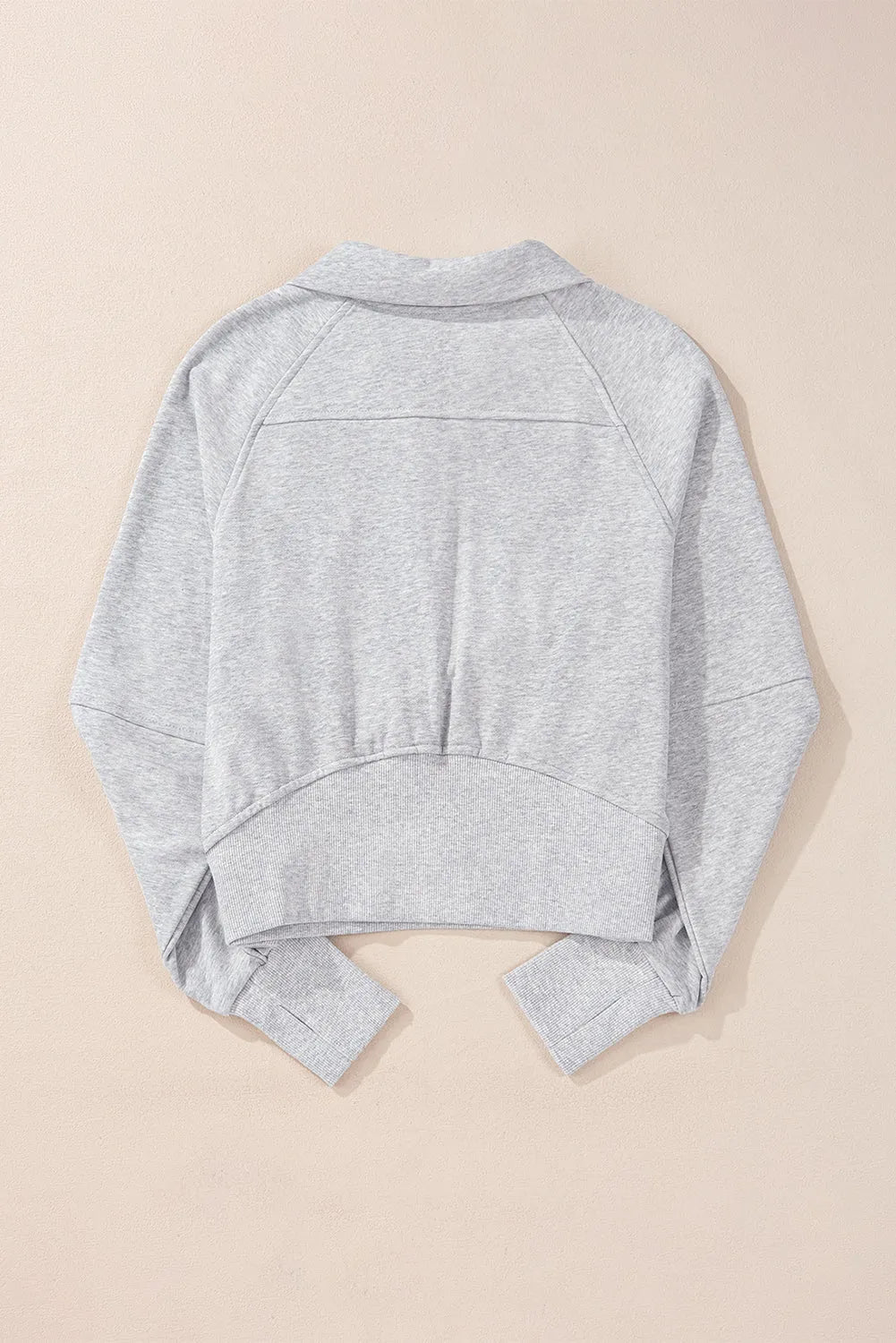 Light Grey Quarter Zip Stand Neck Kangaroo Pocket Sweatshirt - Chic Meadow Boutique 