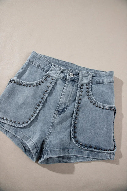 Dusk Blue Studded Acid Wash Jean Shorts - Chic Meadow Boutique 