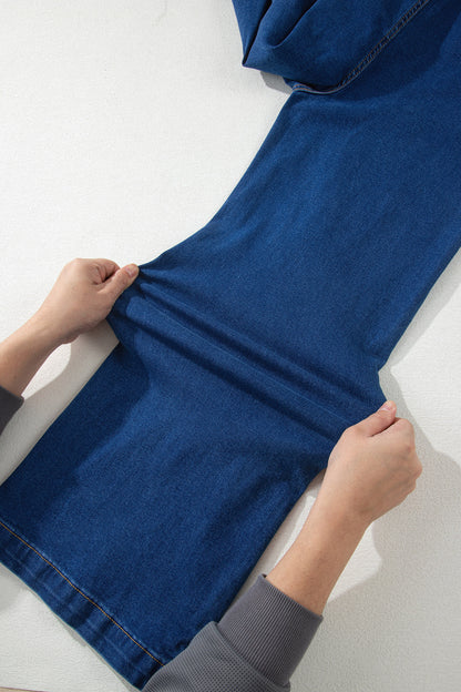 Sail Blue Hardware Decor Patched Pockets Wide Leg Denim Pants