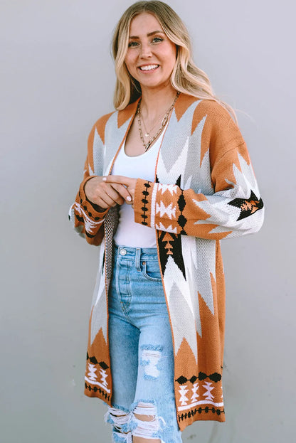 Gold Flame Aztec Graphic Open-Front Cardigan - Chic Meadow Boutique 