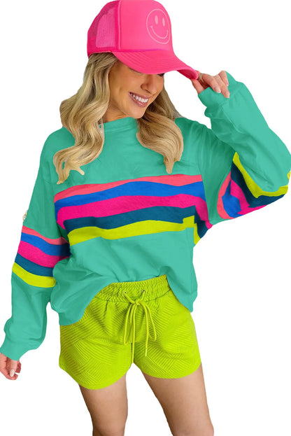 Green Colorful Striped Accent Long Sleeve T Shirt - Chic Meadow Boutique 