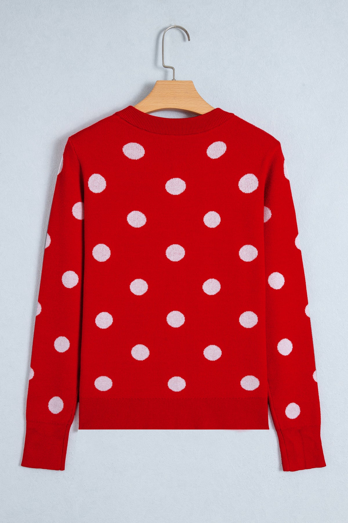 Fiery Red Casual Polka Dot Button Front Long Sleeve Sweater Cardigan