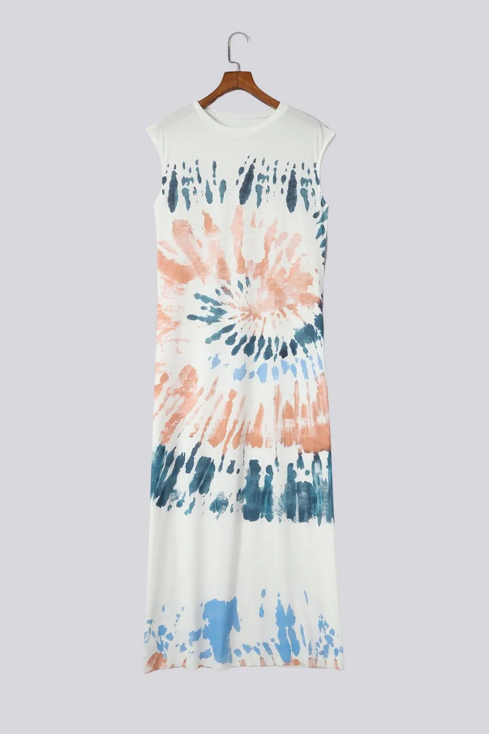 White Cap Sleeve Tie Dye Long Slit Dress - Chic Meadow Boutique 