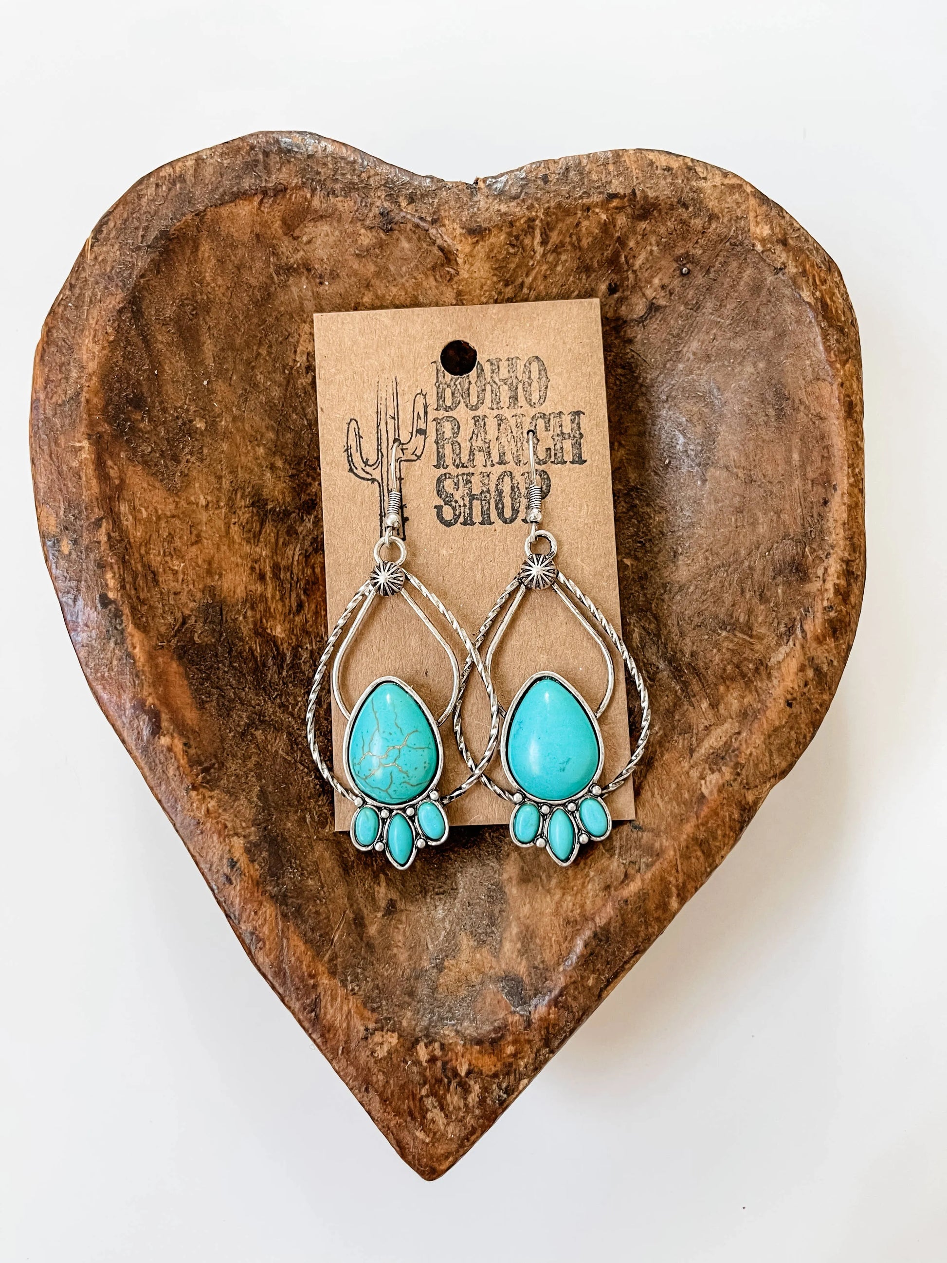 Western Teardrop Stone Dangle Earrings - Turquoise - Chic Meadow Boutique 