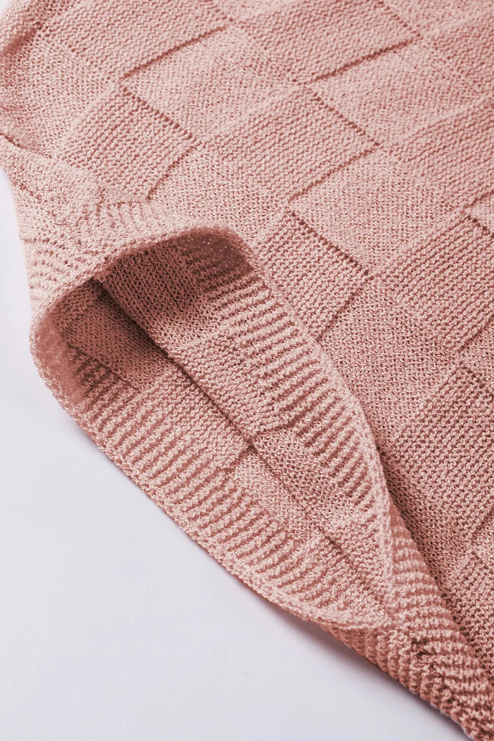 Dusty Pink Lattice Textured Knit Short Sleeve Sweater - Chic Meadow Boutique 