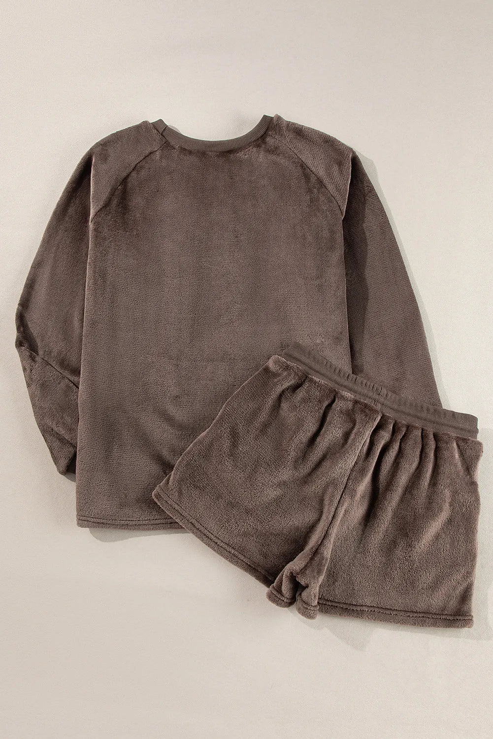 Coffee Solid Loose Fit Two Piece Fleece Lounge Set - Chic Meadow Boutique 