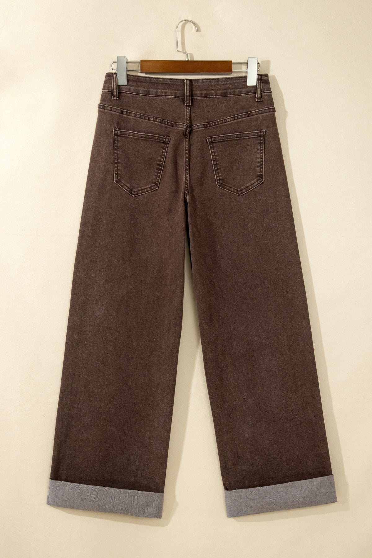 Coffee Studded Detail Straight Leg Casual Loose Jeans